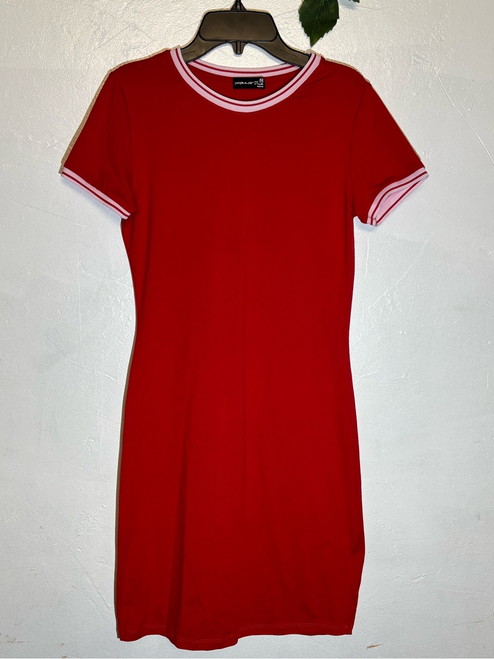 Slim Red Ringer Tee Dress with White Trim